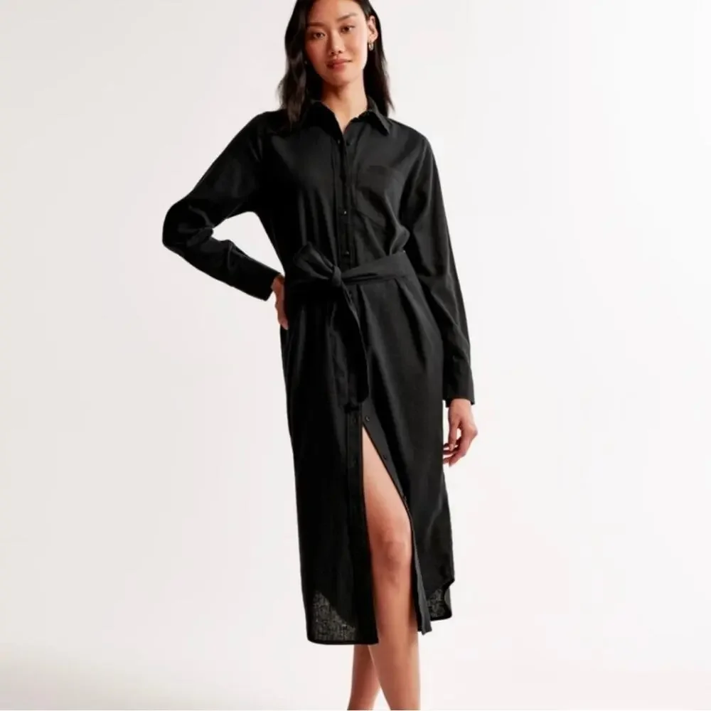abercrombie and fitch shirt dress Abercrombie & Fitch Black NWT Linen Blend Cutout Detail Shirt Dress NWT  Small SP